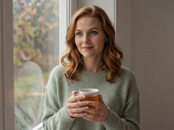 Rebecca, an adult with bipolar disorder enjoying a quiet morning - bipolar dating site InclusiveDating