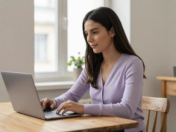 Elena reviewing a dating profile carefully - an online safety guide visual for disabled singles