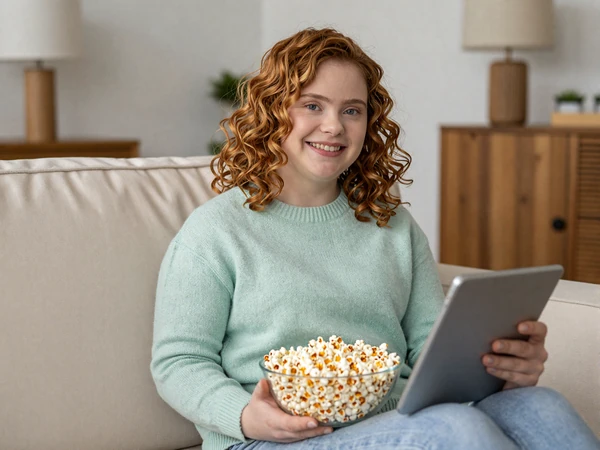 Hannah enjoys a Tuesday movie night chat group on the InclusiveDating down syndrome dating site