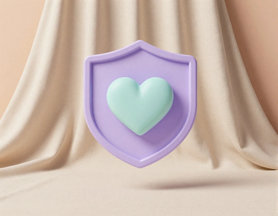 Symbolic shield with a heart representing anti-devotee policy on InclusiveDating disability dating app