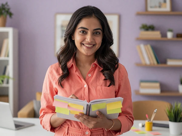 Priya, an ADHD adult with colorful sticky notes - ADHD dating site InclusiveDating